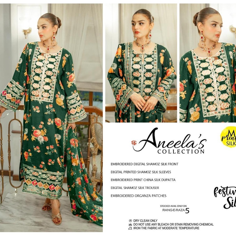 Green Floral Embroidered Silk Suit